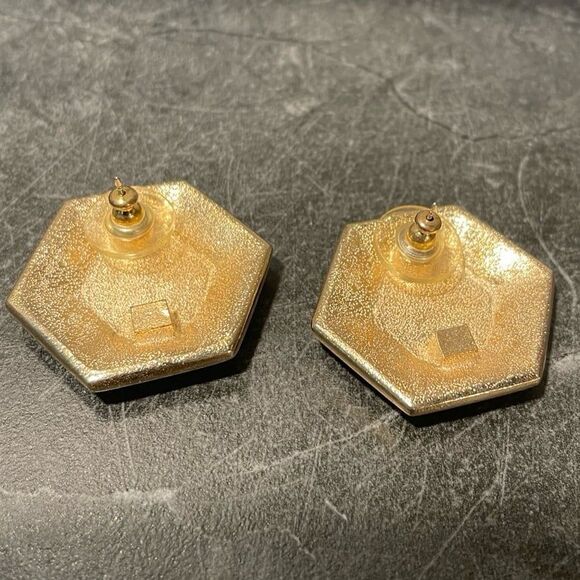 Vintage Earrings Large Black and Red Gold Tone - Picture 2 of 2